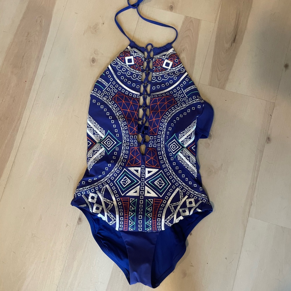 Trina Turk Blue Geometric One Piece Swimsuit